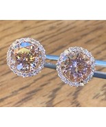 4Ct Simulated Morganite Diamond Halo Stud Earrings 14K Rose Gold Plated ... - £64.48 GBP
