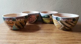 4 VIETRI TUSCANY ITALY HAND PAINTED ART POTTERY CEREAL BOWL MOUNTAIN RAN... - £47.89 GBP