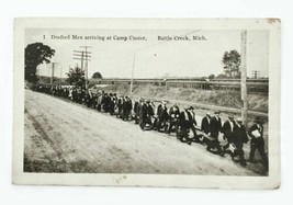 1917 Postcard WW1 Drafted Men Arriving At Camp Custer Postmarked Black &amp; White - £22.12 GBP