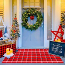 Red and Green White Plaid Rug 3&#39; x 5&#39; Christmas New Year Holiday Outdoor Front D - £58.88 GBP