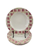 4 Vintage Laurie Gates Los Angeles Pottery Dinner Plates Squares Green Pink  - £38.84 GBP