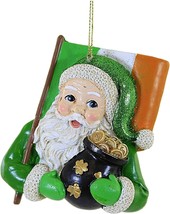 Kurt Adler 4&quot; Resin Irish Santa w/FLAG &amp; Pot Of Gold Christmas Ornament E0675 - £13.60 GBP