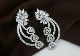 3.40Ct Simulated Diamond Wedding Leaf Simulated Earrings925 Silver Gold Plated - £93.19 GBP