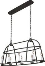 Island Pendant Light Kalco Wickenberg Industrial Open Cage 8-Light Black Iron - £3,945.78 GBP