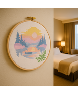 Pastel Sunset Lake Cross Stitch Pattern | Peaceful Landscape Embroidery PDF - $91.17 MXN
