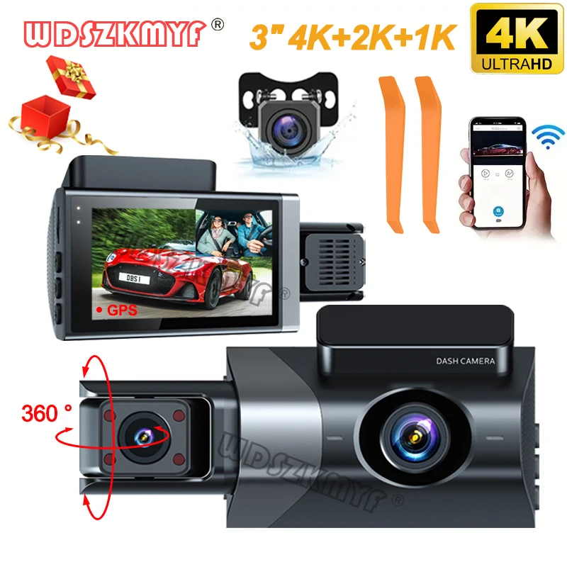 4K Front and Rear View Camera for Vehicle Dash Cam for Cars GPS 3Lens Car Dvr - £6.81 GBP+