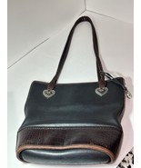 Brighton Black Leather Brown Croc Embossed Shoulder Bucket Bag Vintage - $27.77