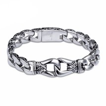 Stainless Steel Handcuff Charm Bracelet For Men 22cm High Polished Cuban Chain W - £21.92 GBP
