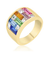 Yellow Gold Plated Brass Women&#39;s Baguette-Cut Rainbow Crystals Fancy Wid... - $35.00