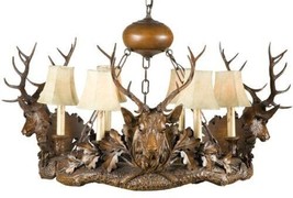 Chandelier 3 Royal Stag Heads Deer 6-Light Hand-Cast OK Casting Faux Leather - £2,269.37 GBP