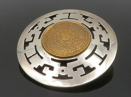 MEXICO 925 Sterling Silver - Vintage Mayan Aztec Sun Calendar Brooch Pin- BP5679 - £65.02 GBP