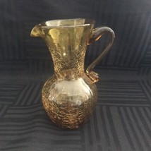 Vintage amber crackle glass pitcher 4.5&quot; tall - £7.99 GBP