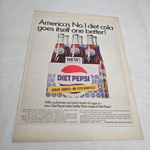 Diet Pepsi-Cola 6-pack carton No Cyclamates Sugar Added Vintage Print Ad 1969 - £7.86 GBP