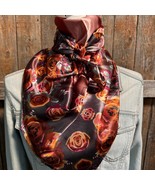 Pink Rust Roses Printed Western Southwestern Wild Rag Scarf Accent - £19.53 GBP