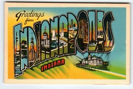 Greetings From Indianapolis Indiana Postcard Large Letter Linen Metropolitan - £10.08 GBP