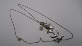 Vintage Long Silver Anchor Nautical Sea Beach Life Necklace 30&quot; - £15.96 GBP