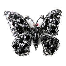 Vintage Signed Weiss Black Rhinestone Butterfly Brooch Mourning Missing Eye - £11.91 GBP