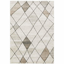 5&#39; X 8&#39; Beige Grey Tan And Brown Geometric Power Loom Stain Resistant Area Rug - £312.72 GBP