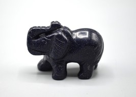 Goldstone Elephant Carving Purple Blue Sparkly Miniature Trunk Up Figurine - $19.24