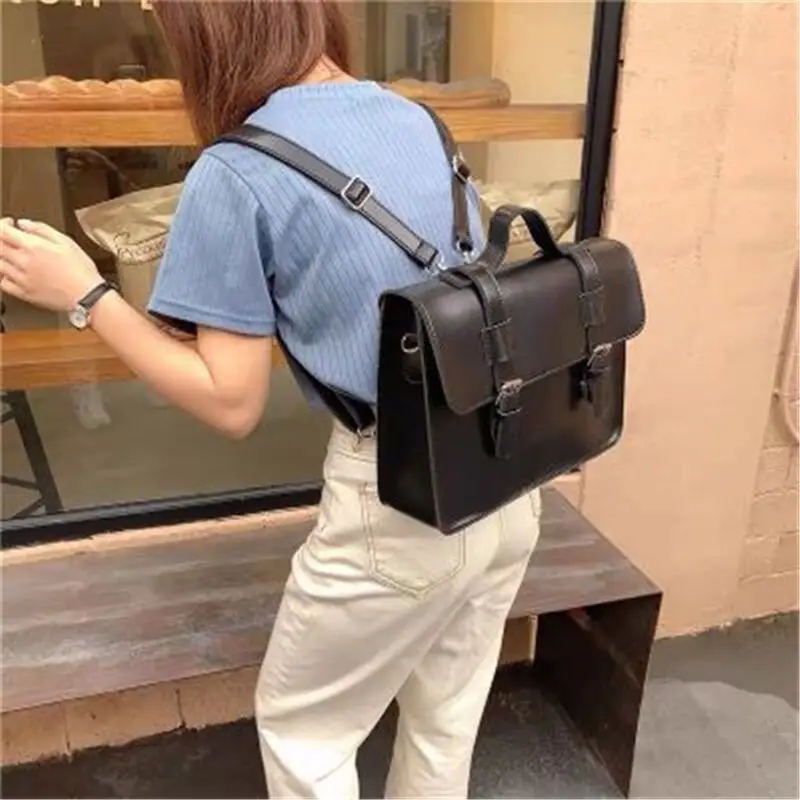 Ackpacks schoolbag black vintage pu shoulder crossbody bag handbag for female messenger thumb200