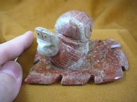 (y-SNAI-402) gray racer Snail on red leaf GEM STONE carving SOAPSTONE Peru - $21.03