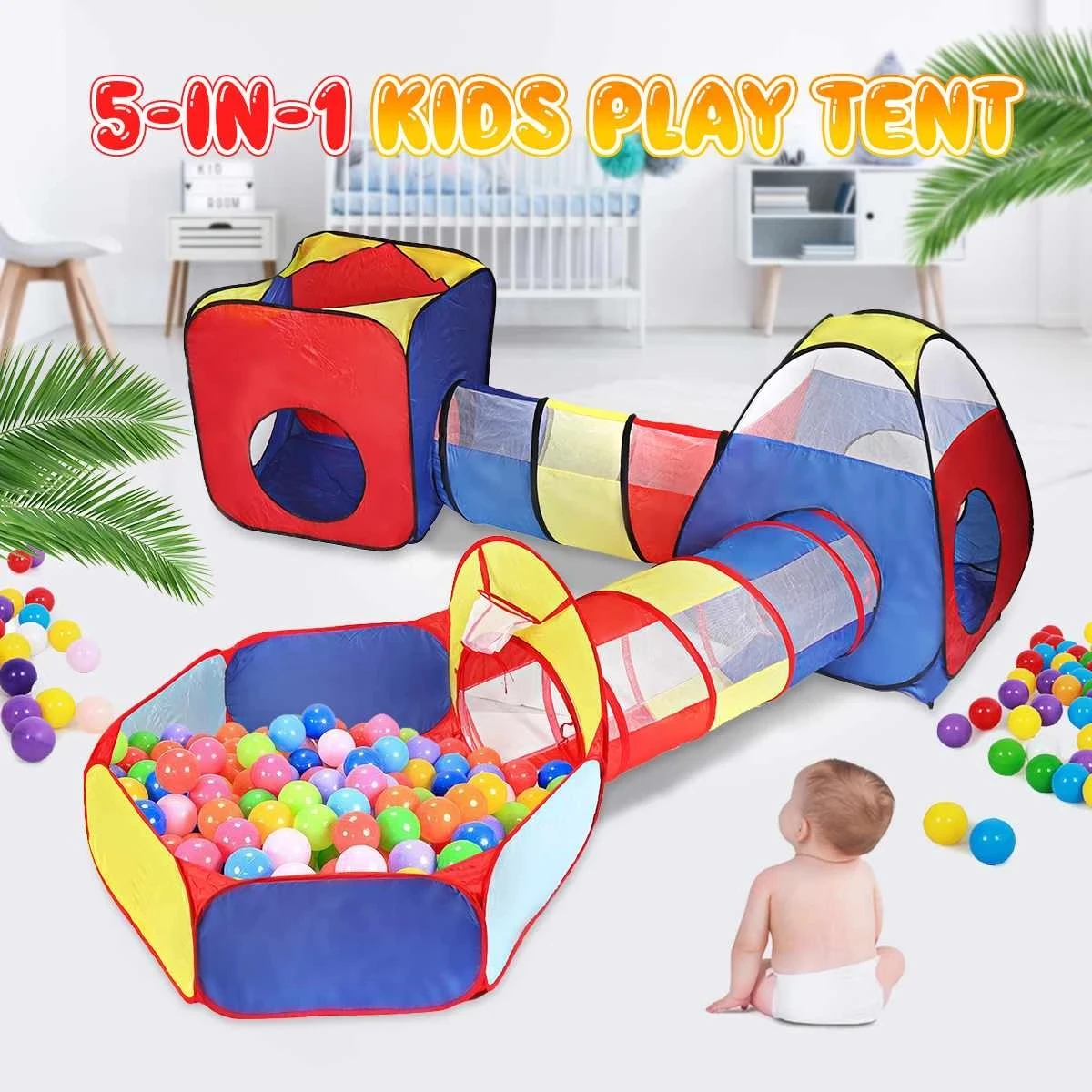 5 in 1 Playpen with Tunnel Children Ball Pool Baby Ballon Large Portable Ki - $107.12+