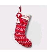 Letter F Knit Fair Isle Monogram Xmas Stocking Red/White Holiday Wondershop - $21.99