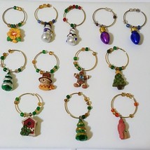 Holiday Wine Glass Charms Set of 12 Snowman Gingerbread Feather Tree Ornaments - £16.72 GBP
