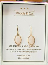 Kohl&#39;s Rhode &amp; Co. Women&#39;s Silver Plate Genuine Rose Quartz Earrings French Wire - £21.29 GBP