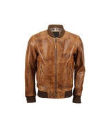 Mens Distressed Brown Jacket Real Leather Bomber Vintage Style Jacket - $135.00
