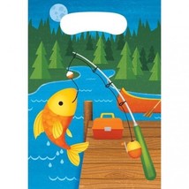 Camp Out Fish Treat Plastic Bags 8 Per Pack 9&quot; x 6.5&quot; Camping Birthday P... - $10.99