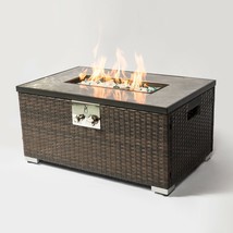 32&quot; Rectangular Rattan Fire Pit Table Wicker/Rattan Propane Fire Table - £243.41 GBP