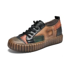 Retro Genuine Leather Women Shoes Lace-Up Mixed Colors Shallow Spring/Autumn Han - £80.74 GBP