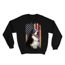 Bernese American Flag : Gift Sweatshirt Dog Pet Puppy Animal Cute USA 4th of Jul - £22.89 GBP