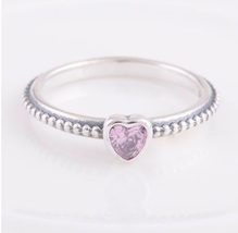 Genuine silver 925 ring delicate pink heart one love ring stacking  in a... - $15.99