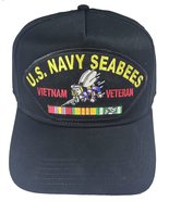 Navy Seabee Vietnam Veteran with BEE and Service Ribbons HAT - Black - Veteran O - $17.48