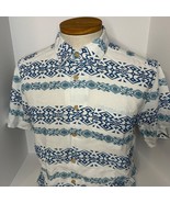 Quicksilver Waterman Hawaiian Shirt Sz Small Tapa Mood White Blue Short ... - $30.81 CAD