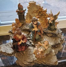 Lot Vtg Nativity Set Resin Open Rock Area Angel and Holy Family Realistic 8&quot;x8&quot; - £30.53 GBP