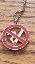 Vintage Painted Brass No Smoking Pendant On Gold Tone Chain Necklace - $14.99