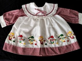 Vtg Infant Baby Girls Red White Gingham Check Dress Embroidered Size See Msmts  - £23.18 GBP