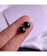 Highly-translucent Myanmar Natural Black Jadeite Jade Post Earrings  - $198.00