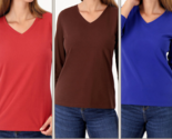 Denim &amp; Co. 3-Pack Jersey Long Sleeve V-Neck Tops- Red/Coffe/Blue,  XXS - $35.15