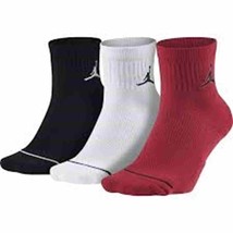 Nike Jordan Jumpman Dri-Fit Quarter Socks Multi 3 Pair SX5544-011 (Red/B... - $32.50