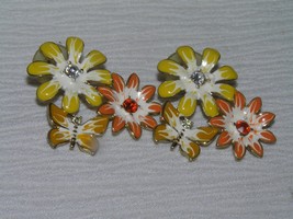 Estate Pink &amp; Yellow Enamel Flower with Center Rhinestone &amp; Butterfly Post Ear - £6.75 GBP