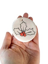 1Pc Handmade Ceramic Christmas Ornament , Hand Painted Holly Clay Gift Tags - £8.55 GBP