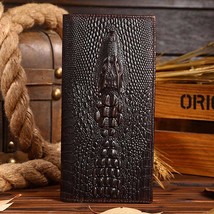 High Quality Men Genuine Leather Long Wallet Crocodile Grain Oil Wax Cowhide Ret - £21.10 GBP