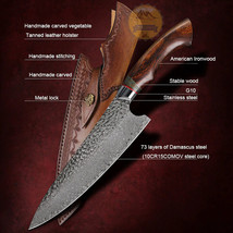 New Handmade Damascus Steel Chef Knife Kitchen Knives Desert With Leather Sheath - £118.12 GBP