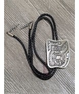 Eagle Dancer Bolo Tie Silvertone Etched Native American Art Leather - $79.16
