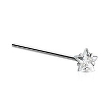 Star Nose Stud 19mm Fishtail 3mm Star Clear CZ Stone Surgical Steel Silver Pin - £5.66 GBP