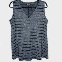 LANE BRYANT black &amp; metallic silver stripe v neck knit sleeveless top size 1X - $14.52